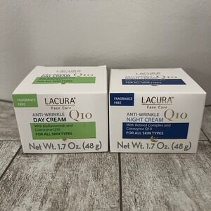 Lacura Q10 Anti-Wrinkle Day and Night Cream Set Fragrance Free 1.7oz New Sealed